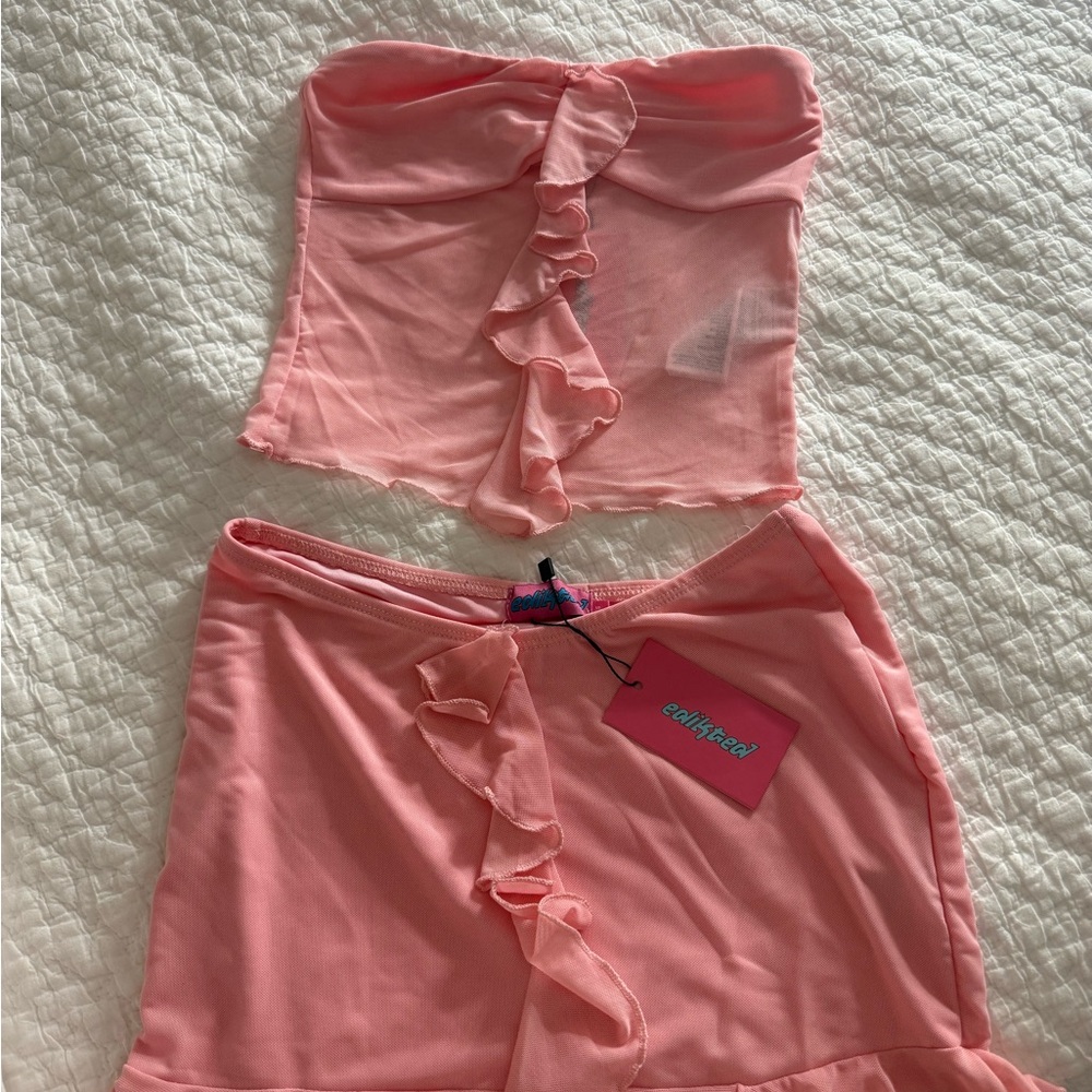 Edikted Pink Ruffle Two-Piece Set